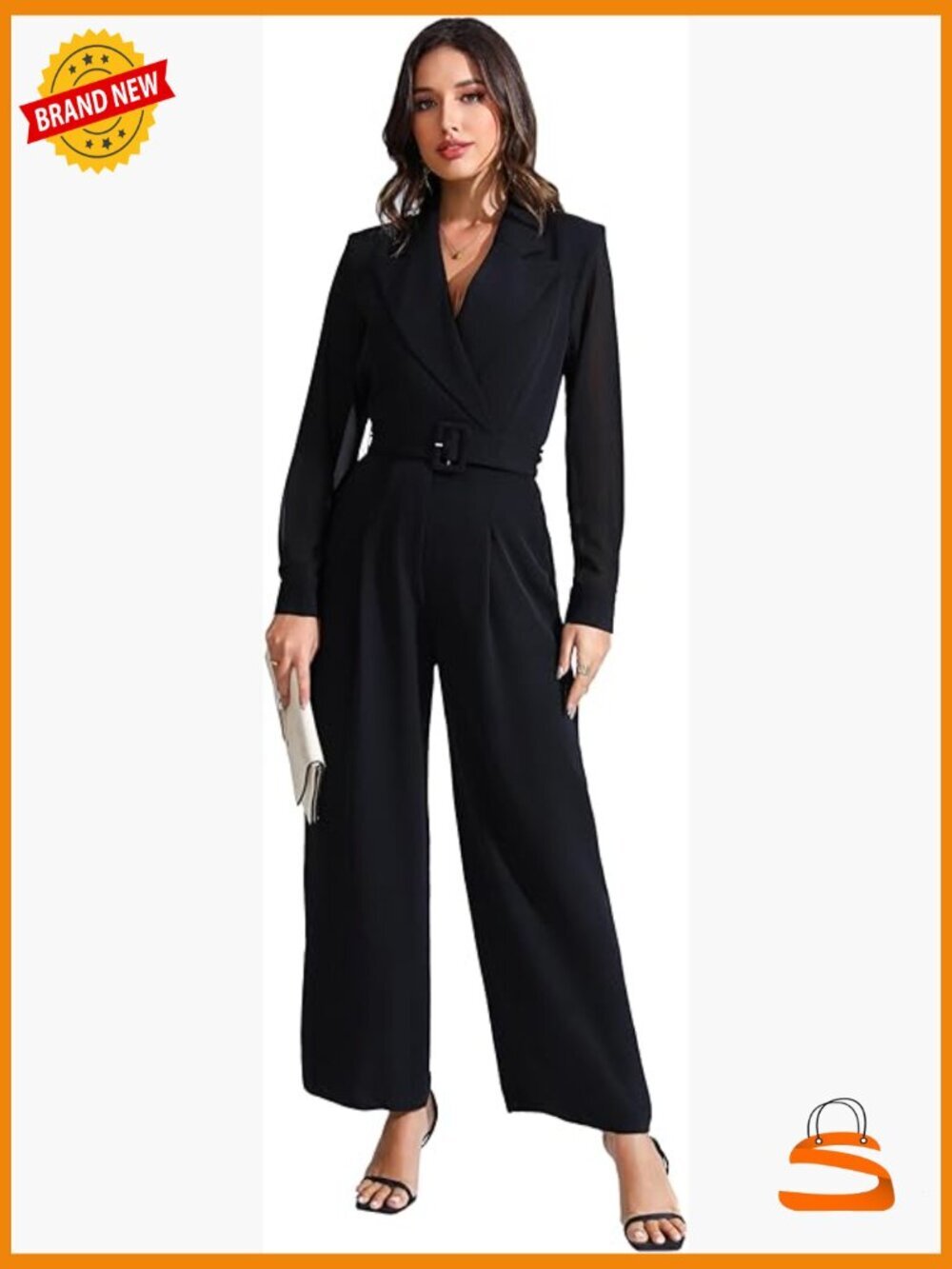 Long Sleeve Formal Jumpsuit Wrap Bodice Wide Leg Pants XS-XXL